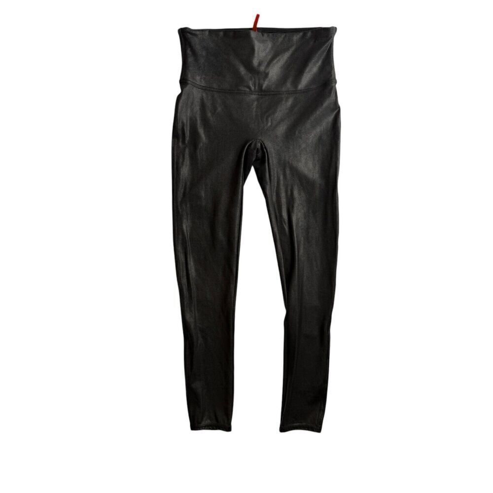 Spanx Womens Faux Leather Leggings Stretch Pants Color Black Size Large Petite